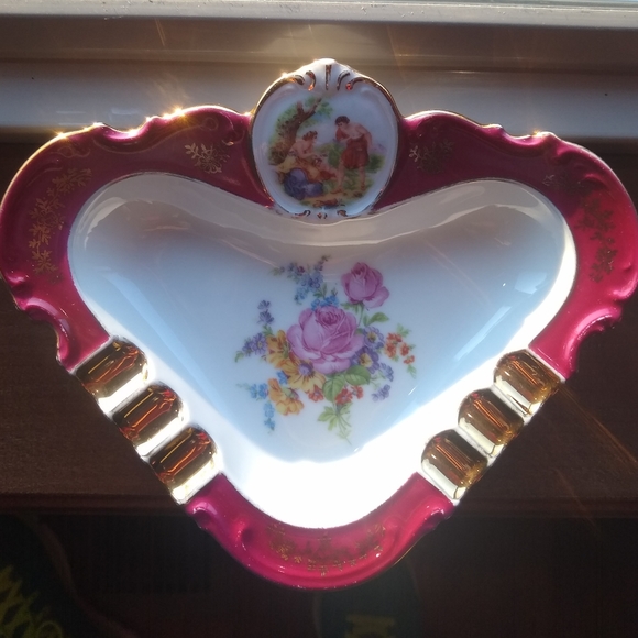 Made in Germany Vintage Bavaria CICO Germany Ashtray 7.5" Mid Century Red Gold - Picture 3 of 4